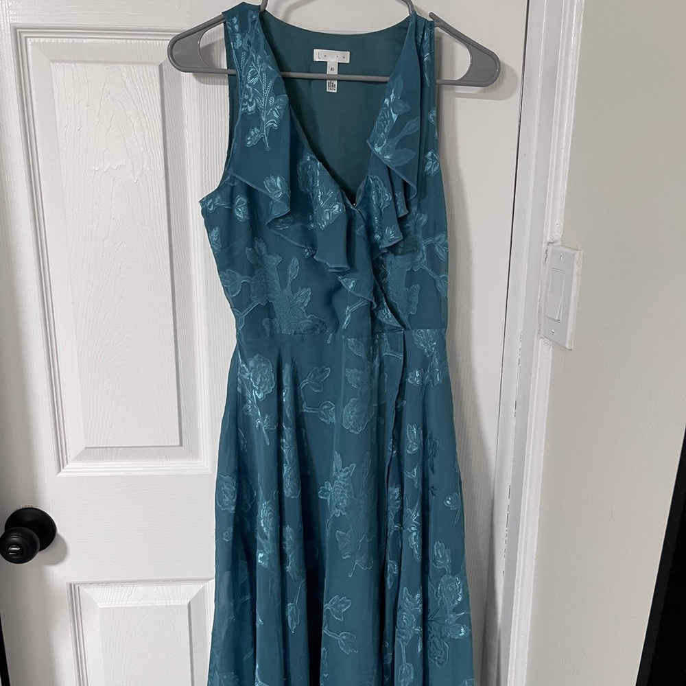 Lush Teal Floral Ruffle Midi Dress